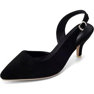 Dressy Casual Slingback Black Kitten Heels Pumps Closed Toe Low Shoes for Women